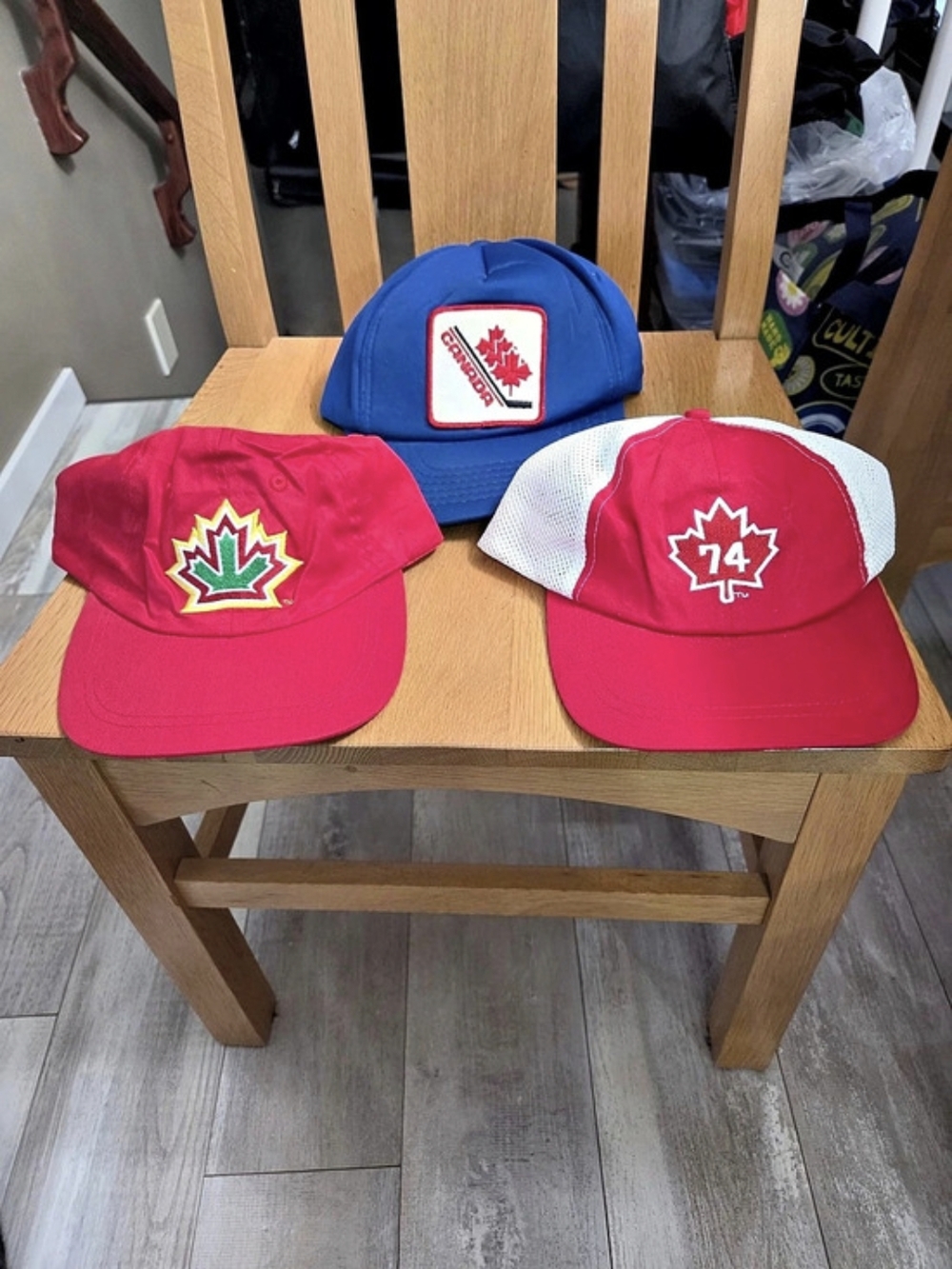 HOCKEY CANADA trio of HATS - Blue Hat 80s Authentic- 2 Red Hats Molson Canadian
